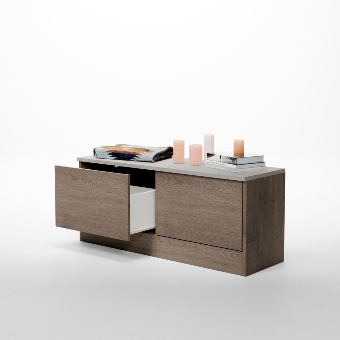 Banco cajonera Verona a medida Roble Cannolo y Cashmere